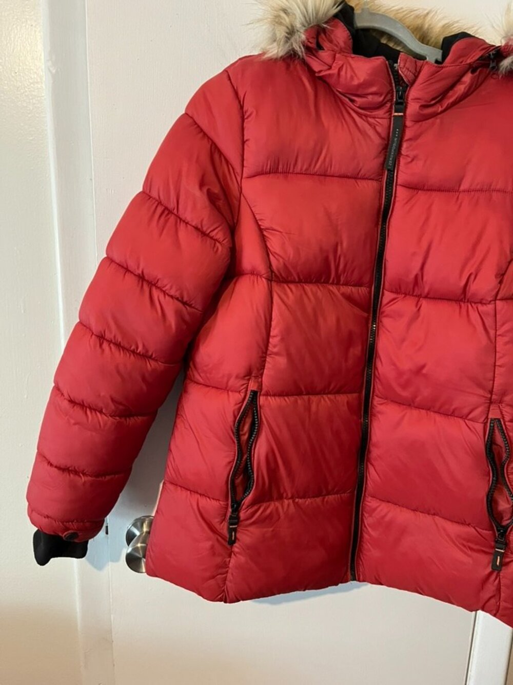 ZEROXPOSUR RED PUFFER JACKET REMOVABLE ZIP HOOD SZ L